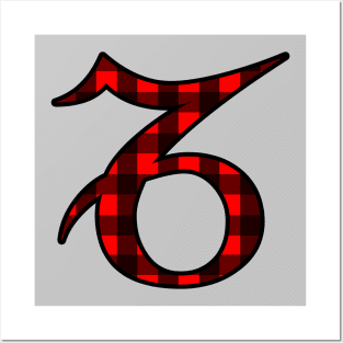 Capricorn Zodiac Horoscope Symbol in Black and red Buffalo Plaid Posters and Art